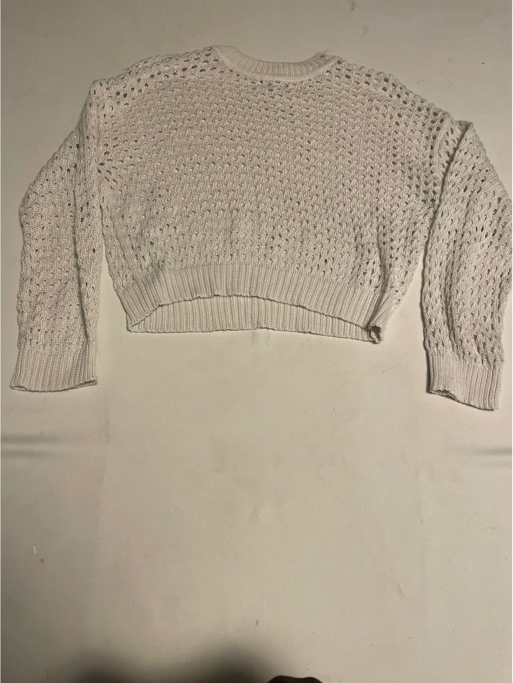 Poof New York White Crocheted Pullover Sweater - Small